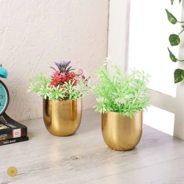Set of 1 Metal Pot Planter with 1 Solid Metal   |Indoor Planters Stand| Black Pots for Outdoor Garden & Gardening Pots Large Flower Pot & Plant Pot for Balcony (Gold) - Image 2