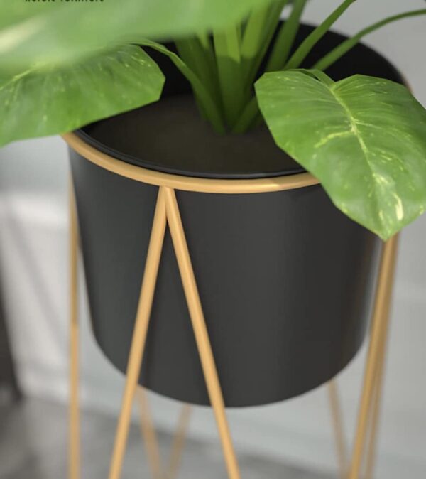 Planters for Indoor Plants Metal Planters with Stands & Indoor Plant Pots for Indoor Plants & Mid Century Plant Stands with Pots & Plant Pots Indoor Planter Small Set of 2 (Black) - Image 4
