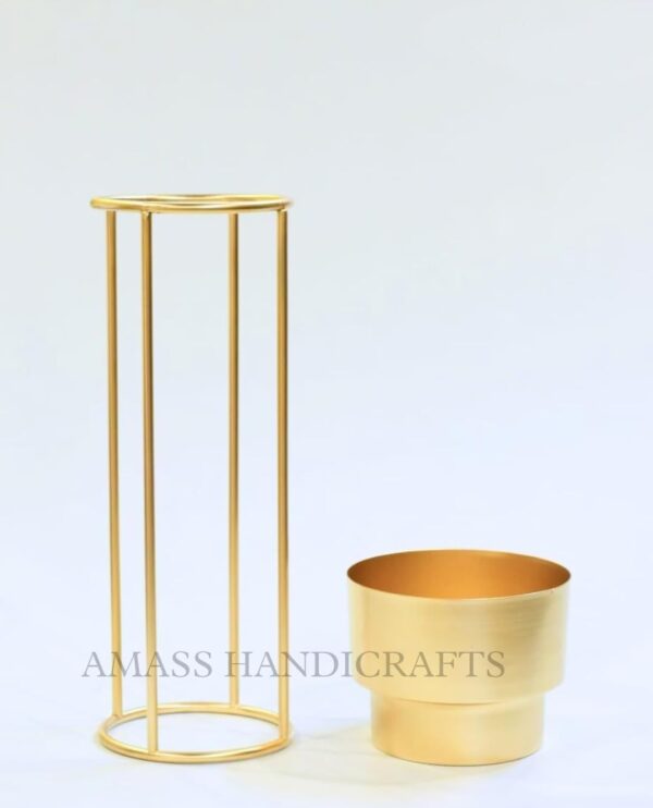 Modern Metal Floor Flower Stands for Living Room Bedroom Display Plant Stand Tall Indoor Plant Stand with Planter Pot (Set of 3) (Gold) - Image 2