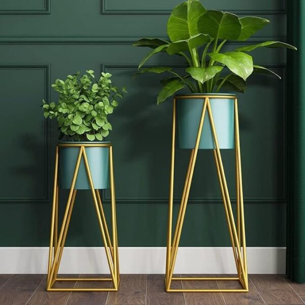 Planters For Indoor - Outdoor Plants & Modern Metal Floor Tall Plant Stand For Garden(Green) - Image 2