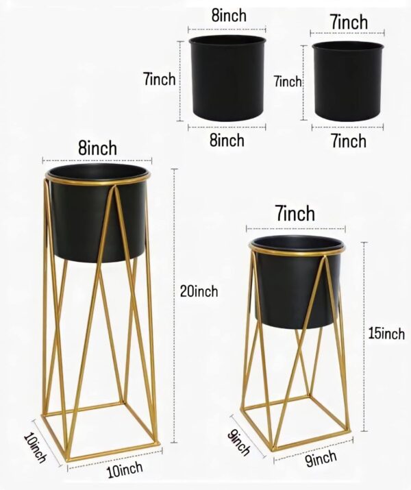 Planters For Indoor - Outdoor Plants & Modern Metal Floor Tall Plant Stand For Garden(Green) - Image 4