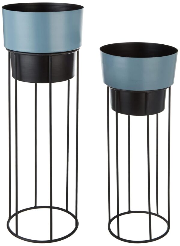 Metal Planters with Metal Stand - Grey & Black - Image 2