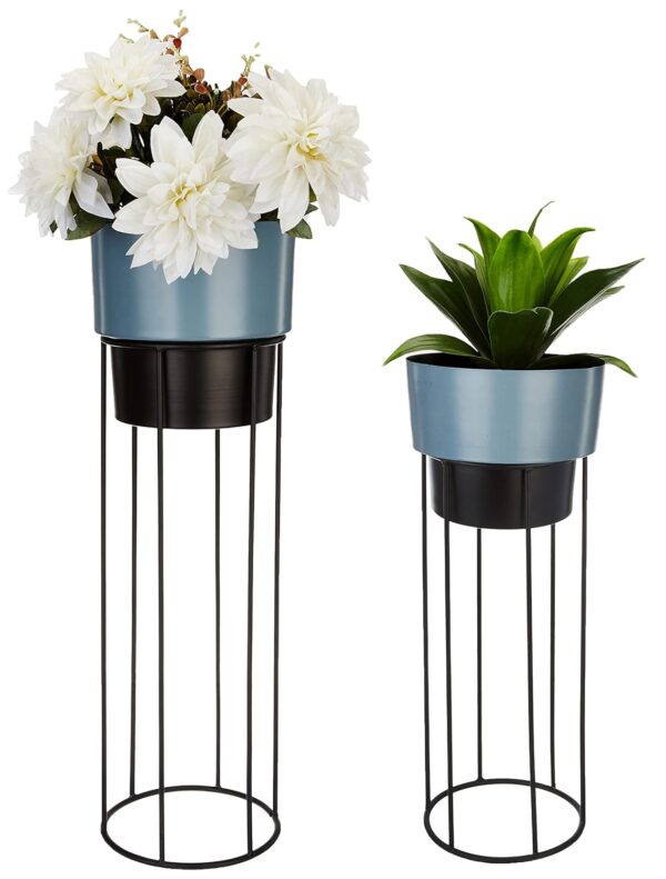 Metal Planters with Metal Stand - Grey & Black