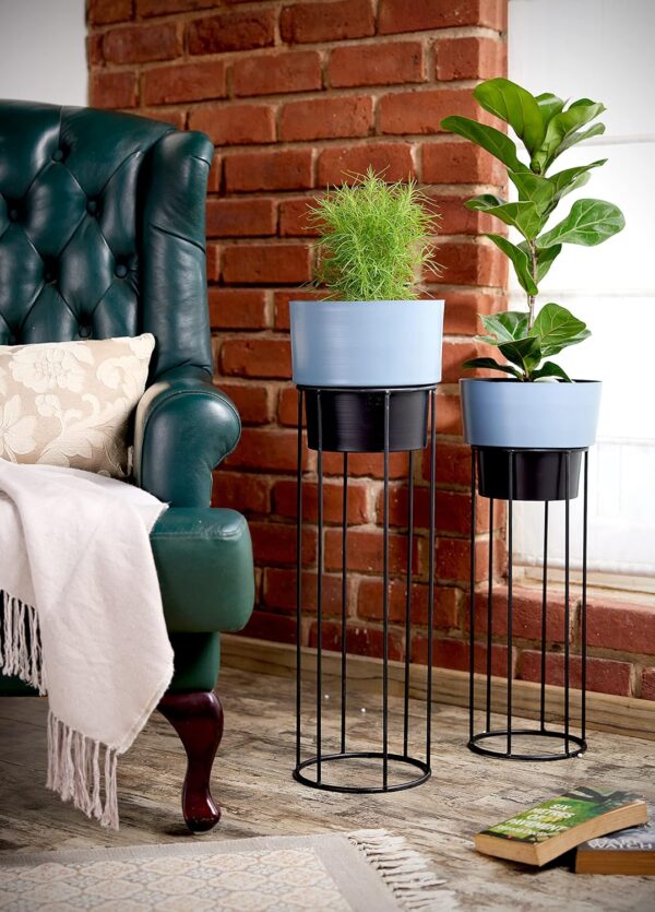 Metal Planters with Metal Stand - Grey & Black - Image 3