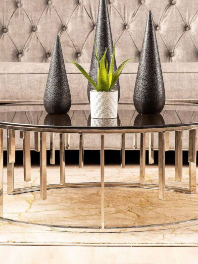 Metal Makers Modern Chrome Steel And Smoked Glass Round Coffee Table