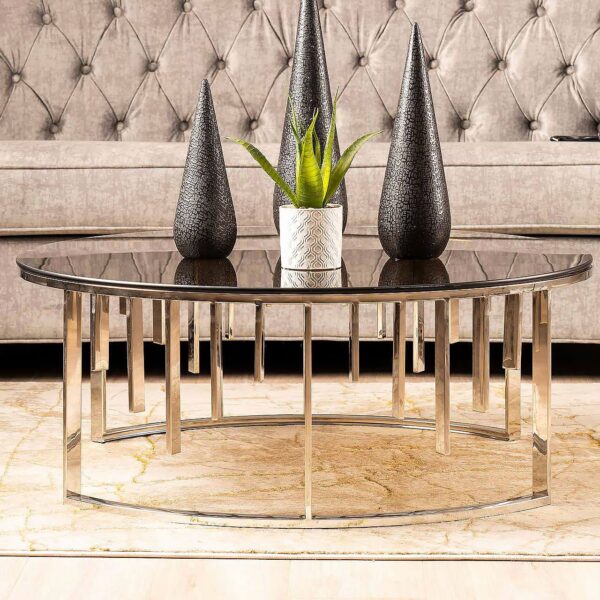Metal Makers Modern Chrome Steel And Smoked Glass Round Coffee Table