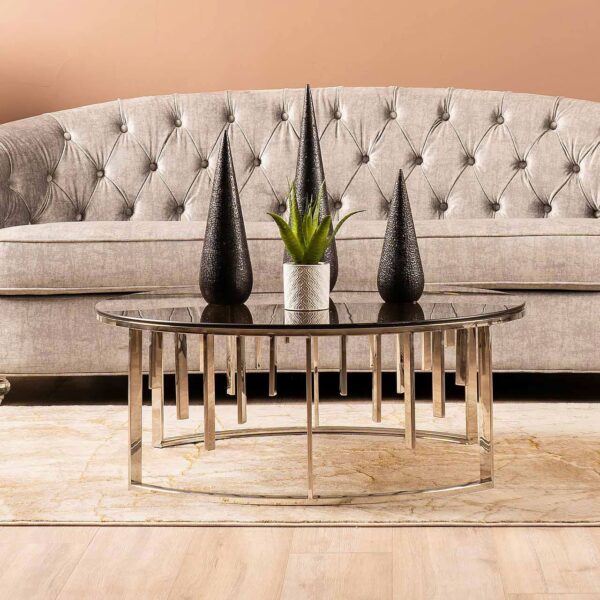 Metal Makers Modern Chrome Steel And Smoked Glass Round Coffee Table - Image 2