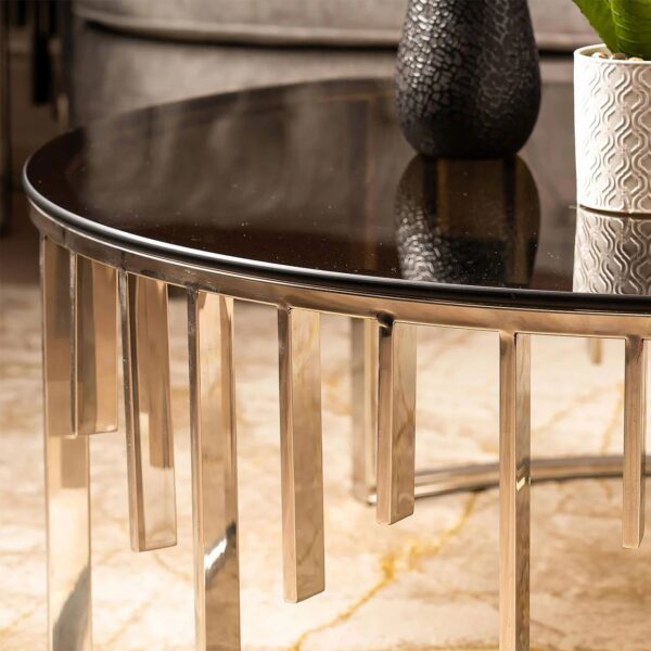 Metal Makers Modern Chrome Steel And Smoked Glass Round Coffee Table - Image 3