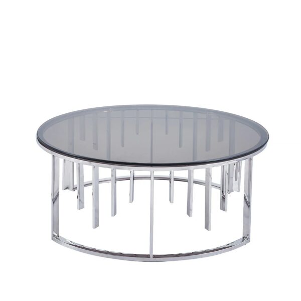 Metal Makers Modern Chrome Steel And Smoked Glass Round Coffee Table - Image 5