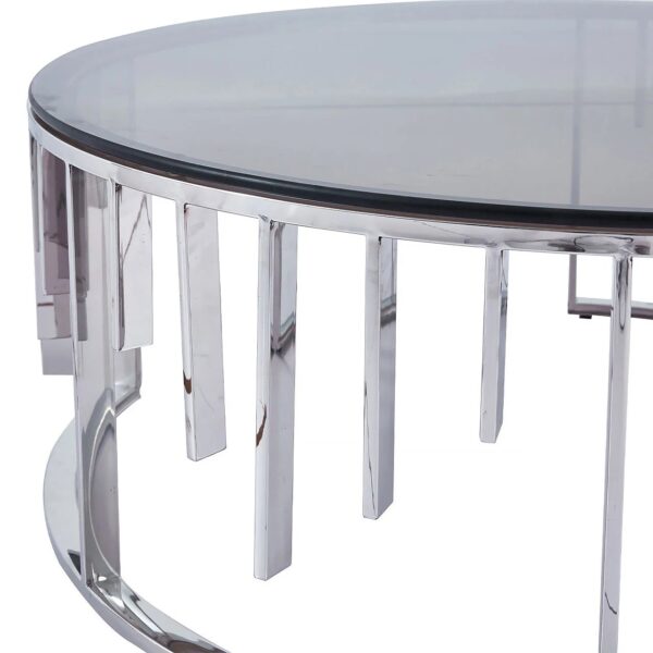 Metal Makers Modern Chrome Steel And Smoked Glass Round Coffee Table - Image 4