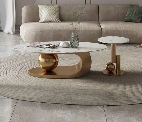 16.1" H Irregular Metal Ball Round Slate Coffee Table For Living Room