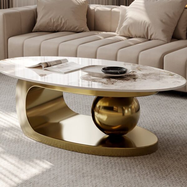 16.1" H Irregular Metal Ball Round Slate Coffee Table For Living Room - Image 8