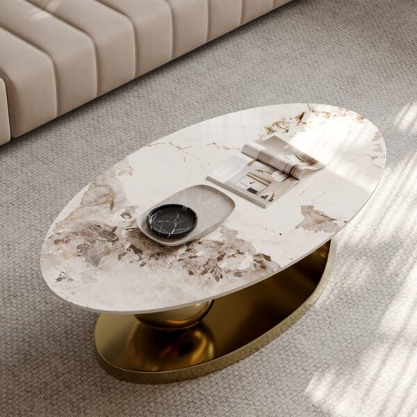 16.1" H Irregular Metal Ball Round Slate Coffee Table For Living Room - Image 3