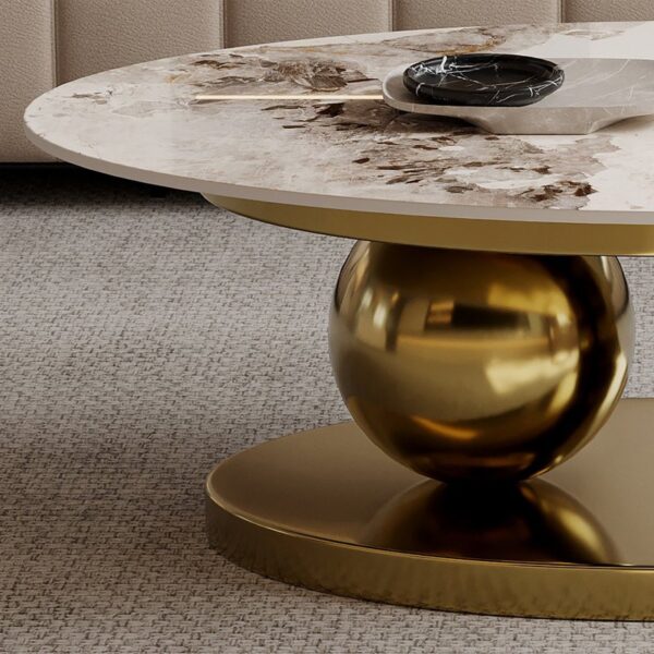 16.1" H Irregular Metal Ball Round Slate Coffee Table For Living Room - Image 6