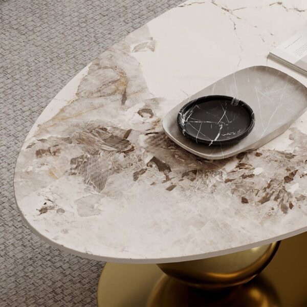 16.1" H Irregular Metal Ball Round Slate Coffee Table For Living Room - Image 7