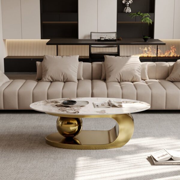 16.1" H Irregular Metal Ball Round Slate Coffee Table For Living Room - Image 2