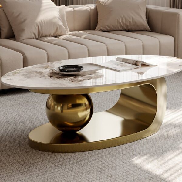 16.1" H Irregular Metal Ball Round Slate Coffee Table For Living Room - Image 9