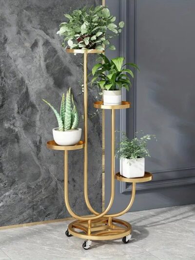 Chic 4 Tiers Metal Plant Stand with Wheel by Metal Makers Export