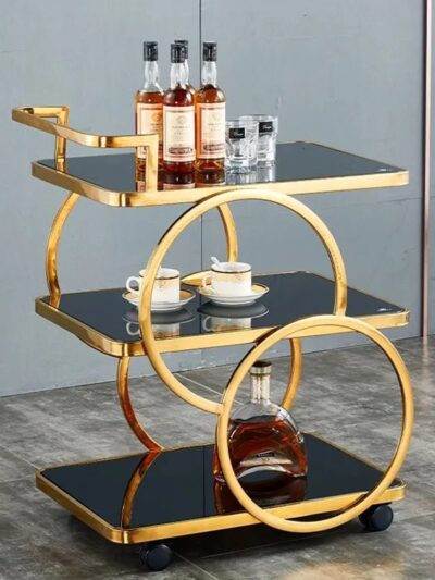 Luxe Gold Metal Trolley - 3 Tier Serving Cart By Metal Makers Export