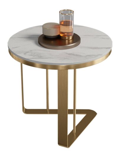Glam Stone Round Top Side Accent Table Metal