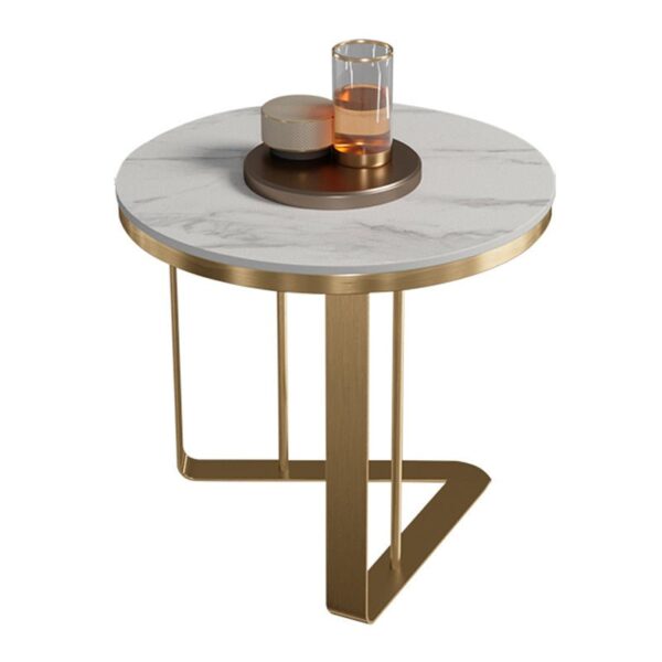 Glam Stone Round Top Side Accent Table Metal
