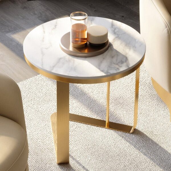 Glam Stone Round Top Side Accent Table Metal - Image 4