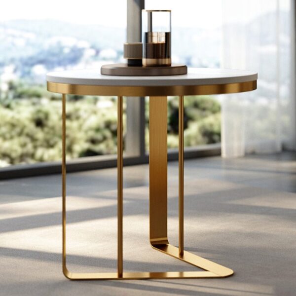 Glam Stone Round Top Side Accent Table Metal - Image 3