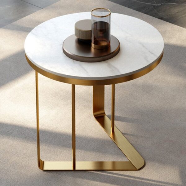 Glam Stone Round Top Side Accent Table Metal - Image 5