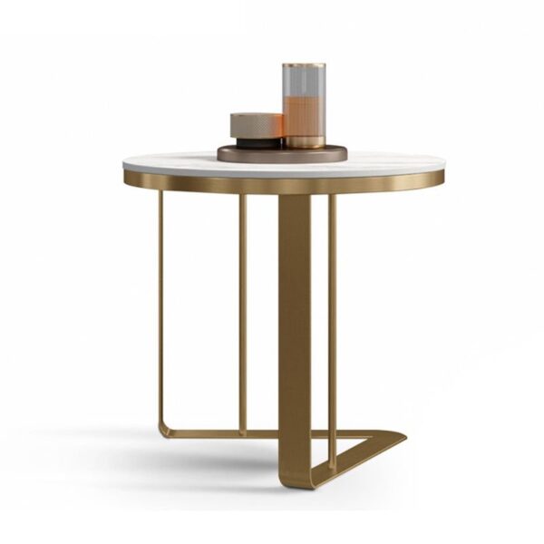 Glam Stone Round Top Side Accent Table Metal - Image 2