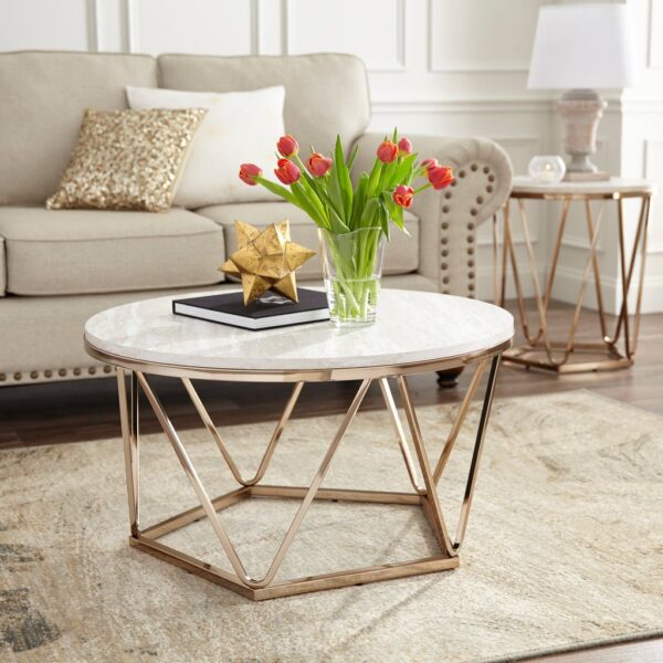 Luna Faux Stone Round Coffee Table By Metal Makers